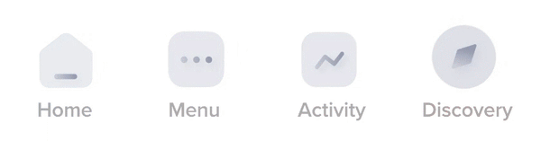 Animated gif. Shows a nav bar with four grey icons. On :hover/ :focus, a tinted icon slides and rotates, partly coming out from behind the grey one. In the area where they overlap, we have a glassmorphism effect, with the icon in the back seen as blurred through the semitransparent grey one in front.