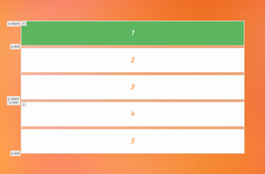 A single column layout with five rows. The first item is in the first row and colored green.