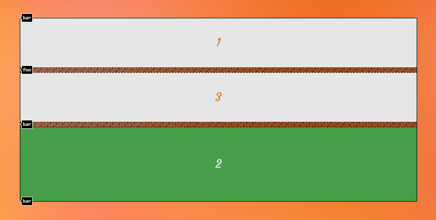 A single column grid wuth three rows. The second row is green and has swapped places with the third row.
