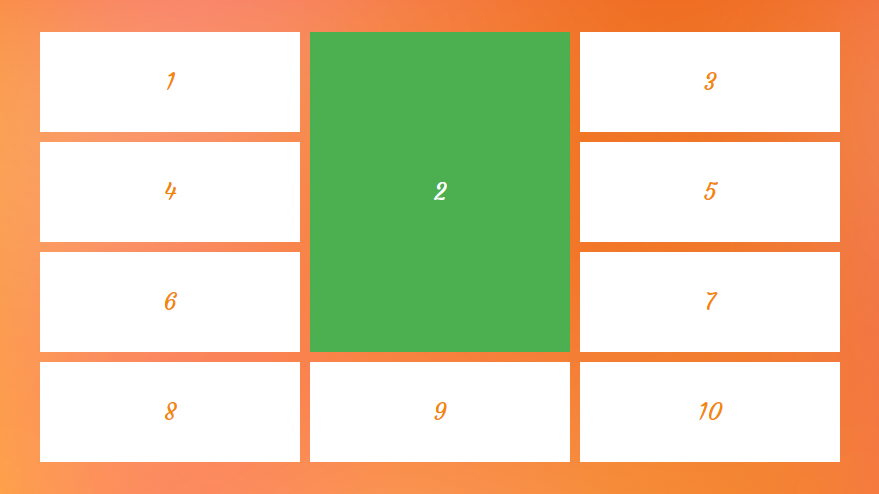 A three by four grid of rectangles. The first three rows in the second column are selected.