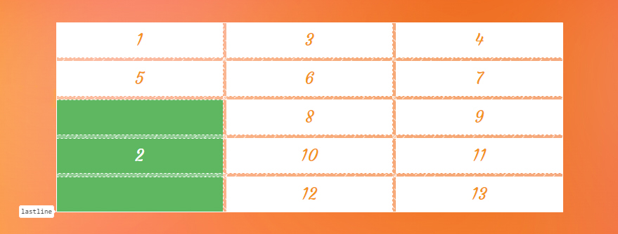 A three by five grid with the last three rows in the first column selected.