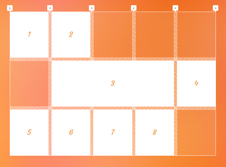 A five-by-three grid where each row has a few empty columns.
