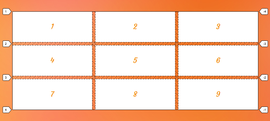 Three by three grid of white rectangles against an orange background.