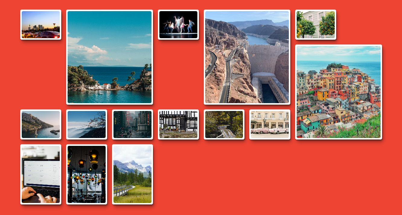 A gallery created with CSS Grid. It has eight explicitly-defined columns using grid-template-columns and rows are auto-generated with their size specified by the grid-auto-rows property.