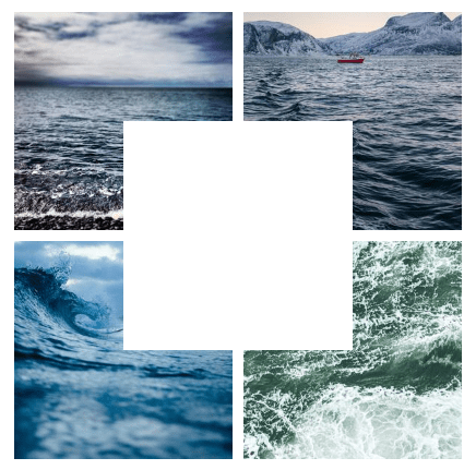 Two by two grid of images with a white square stacked on top in the center.