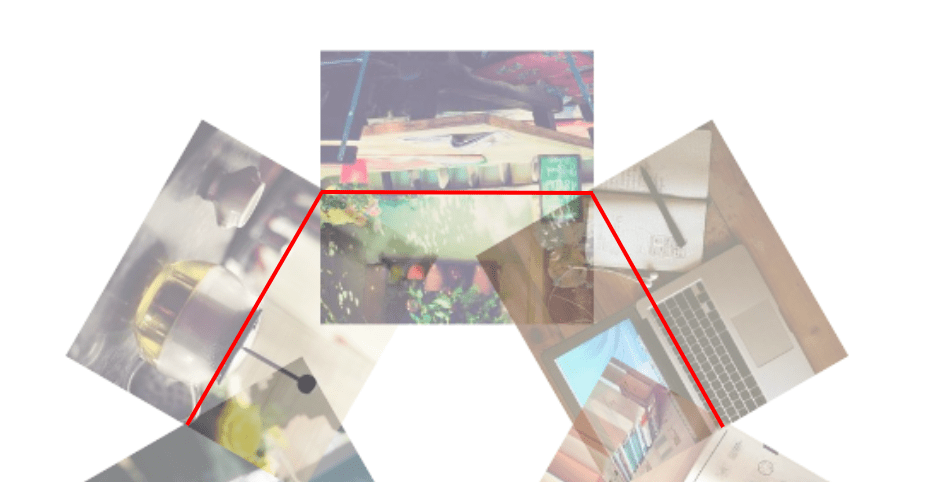 Showing the stack of images arranged flat in a circle with a red line running through the center point of the images.